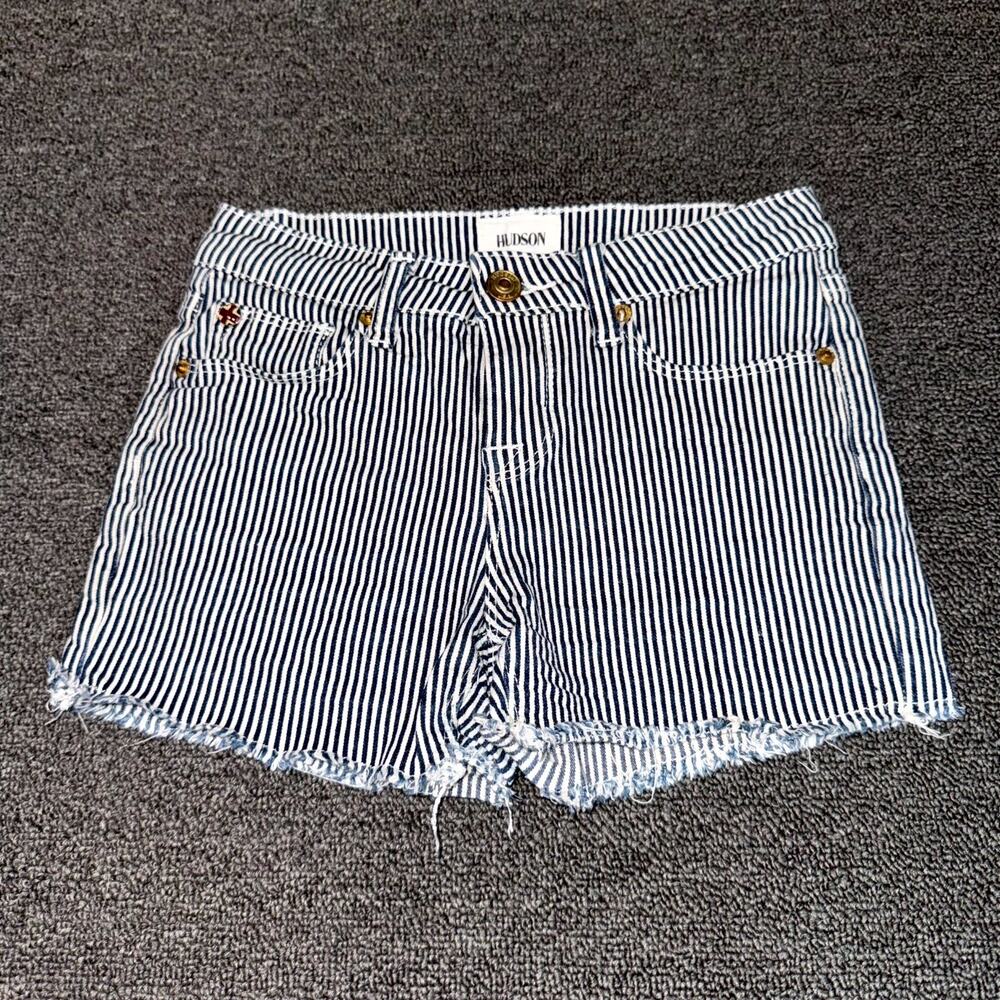 Hudson Denim Shorts Girls 12 Youth Blue White Striped Stretch Raw Hem Summer